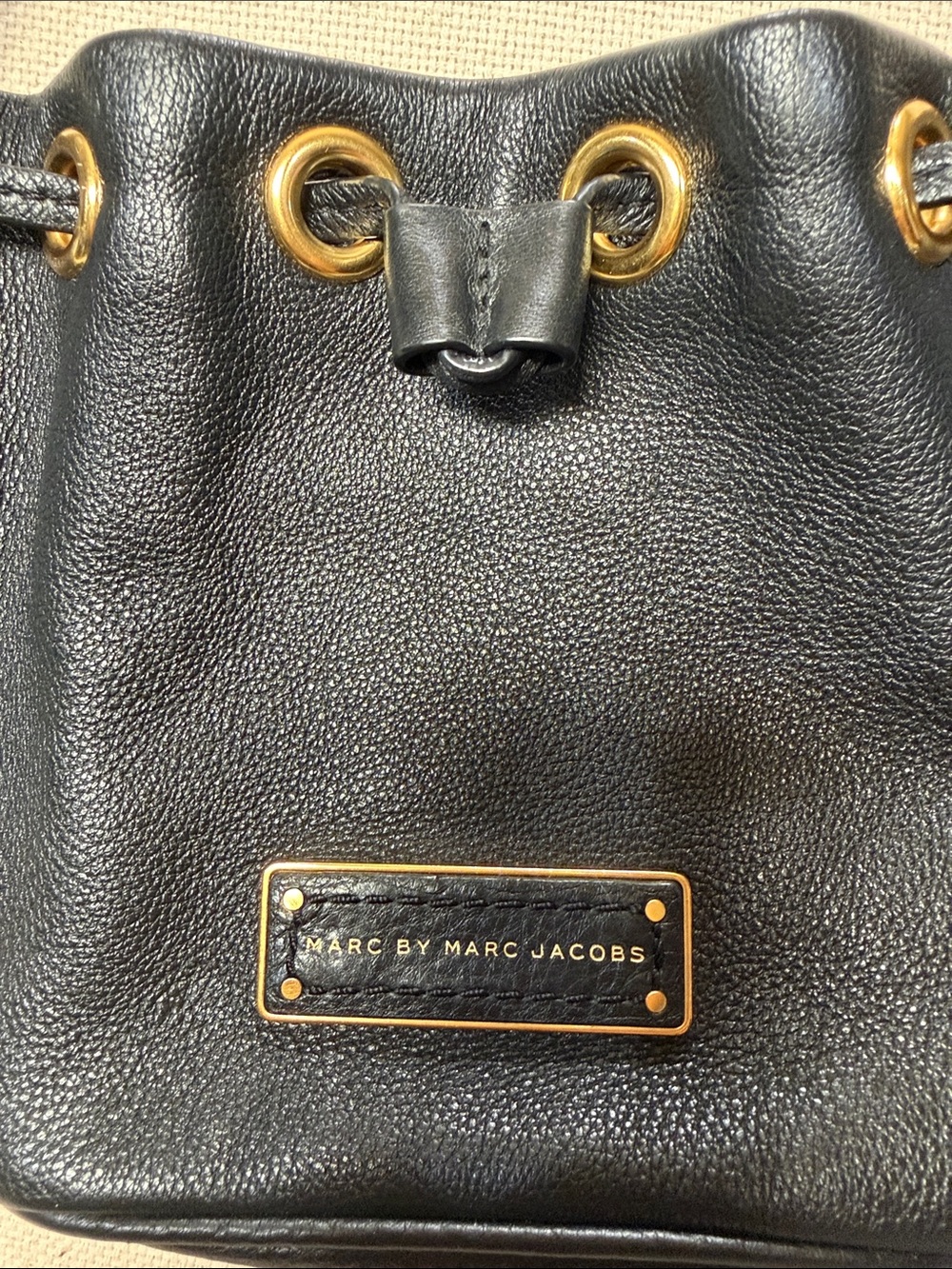 Marc by Marc Jacobs Black Leather Gold-Tone Drawstring Mini Bag cross body